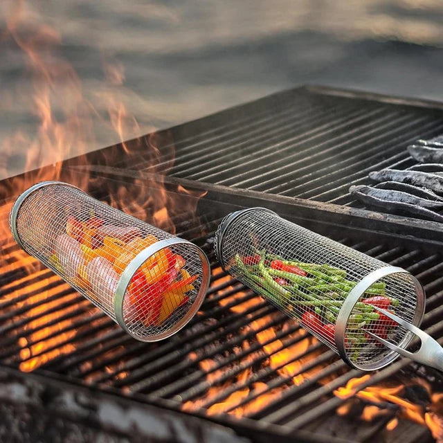 Cesta Grill - Cesta de Aço Inoxidável para Grelhar Vegetal e Churrasco