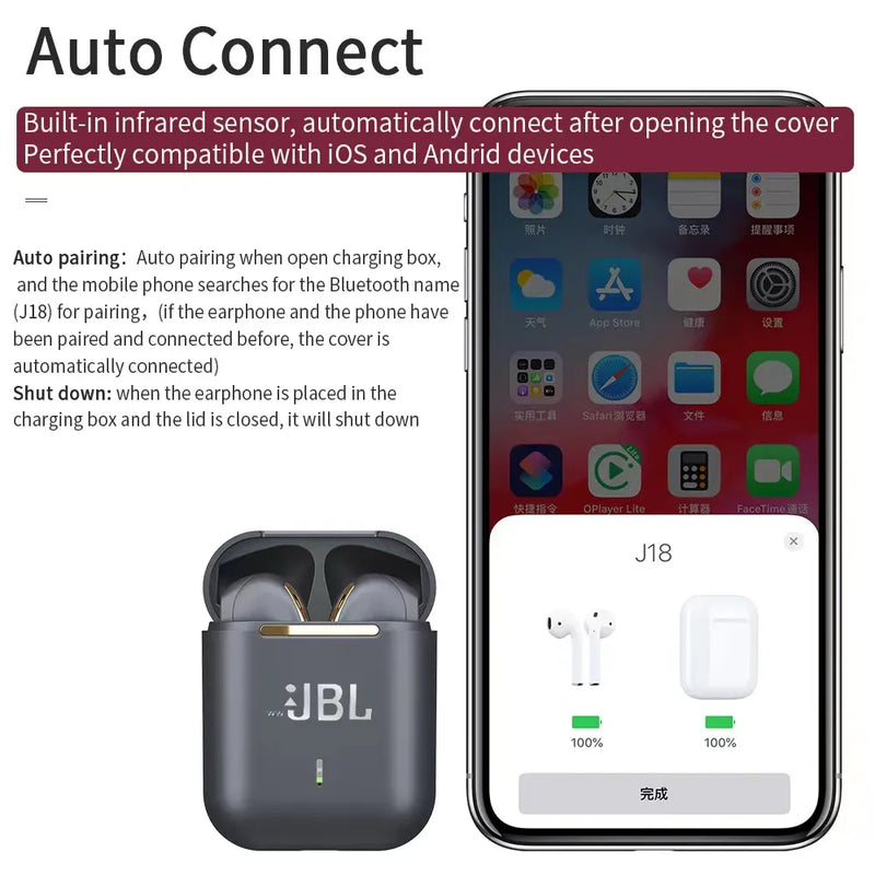 Fone De Ouvido JBL J18 TWS Original Sem Fio Bluetooth com Microfone